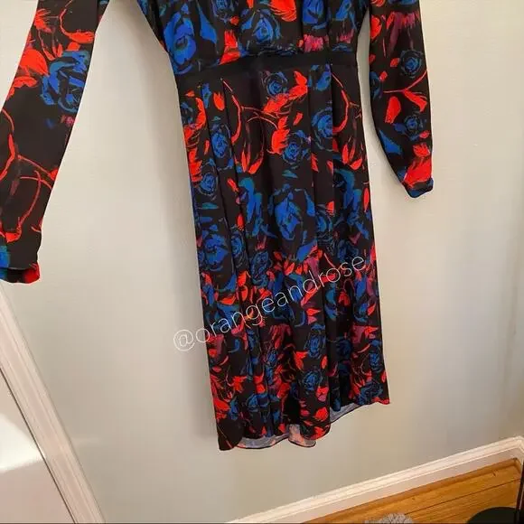 Hunter Bell New York Blue Red Black Floral V Neck Long Sleeve Maxi Dress Gown 2